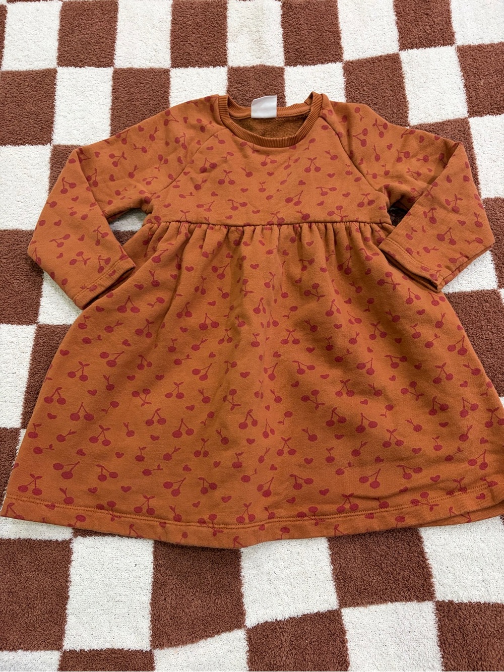 Zara rust dress with red cherry print